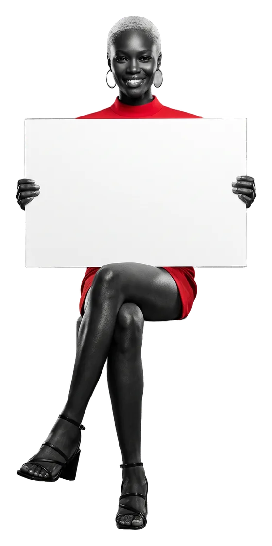 Simone Okafor seated on a low cube, a white board on her knee; the board reads: Opened 2001 as Casino Coquitlam